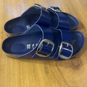 Birkenstock Blue Sandals with Silver Buckles (Women 9.5 or 40)